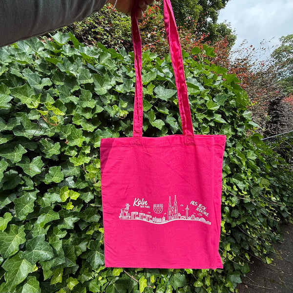 Stofftasche Pink – „ALS JECK JEBORE“ & Skyline Köln