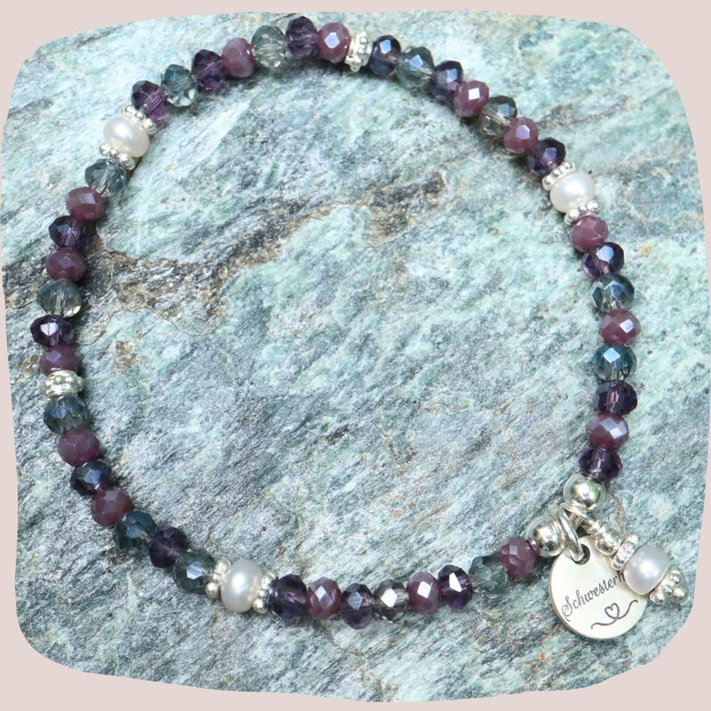 Glitzerstein Armband mit Schwesterherz