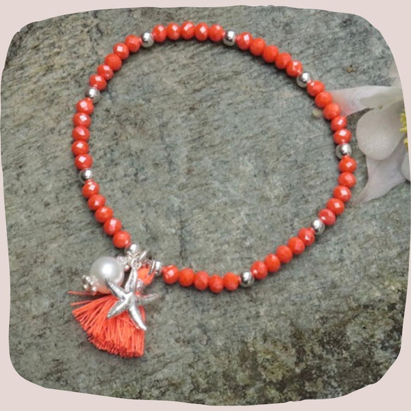 Glitzerstein Armband orange mit Seestern