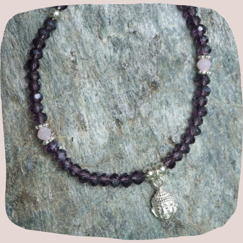 Glitzerstein Armband mit Buddha & Gesundheit