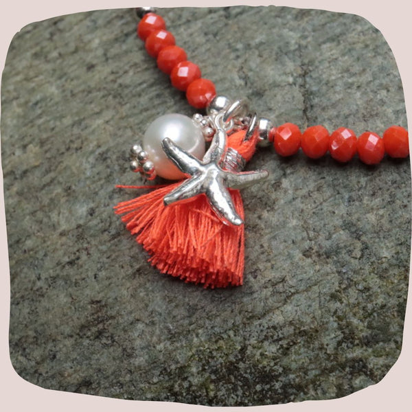 Glitzerstein Armband orange mit Seestern