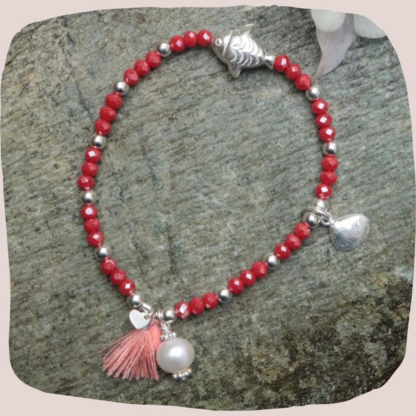 Glitzerstein Armband mit Fisch
