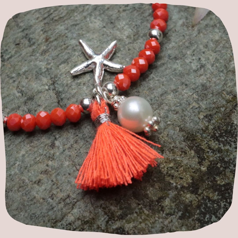 Glitzerstein Armband orange mit Seestern