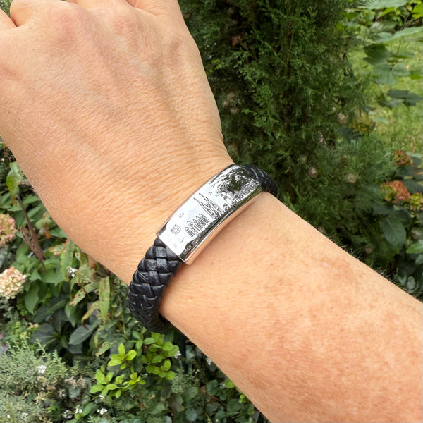 Lederarmband mit Edelstahl & Gravur der Kölner Skyline