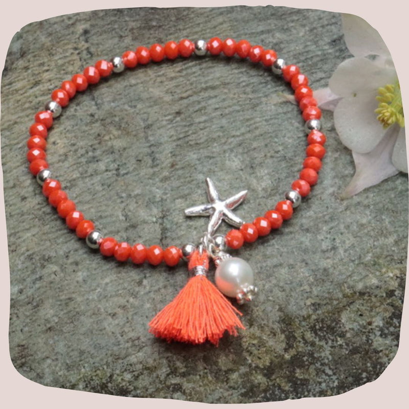 Glitzerstein Armband orange mit Seestern