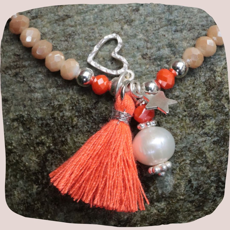 Glitzerstein Armband orange & beige