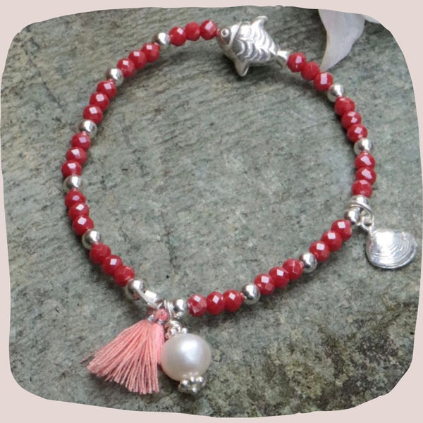 Glitzerstein Armband mit Fisch