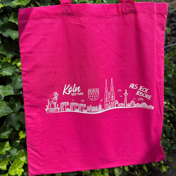 Stofftasche Pink – „ALS JECK JEBORE“ & Skyline Köln