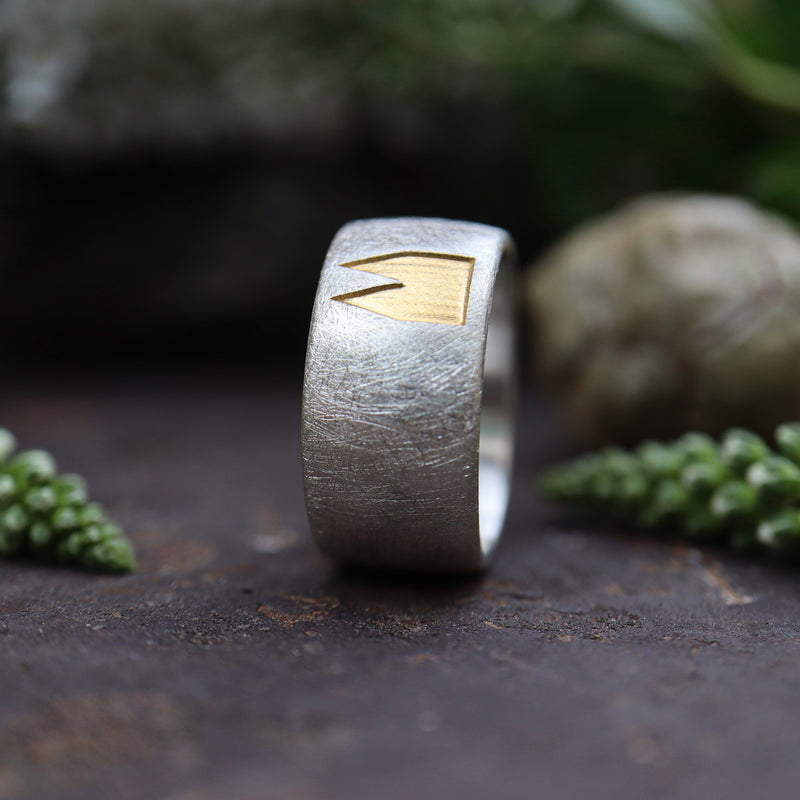 10 mm breit Premium Ring eismatt mit vergoldeten Dom