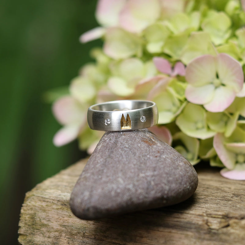 6 mm breit Premium Ring strichmatt mit zwei Diamanten