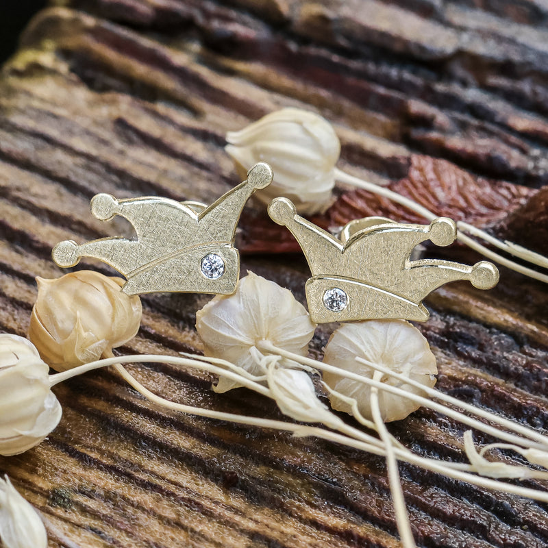 Kölner Kappe Ohrstecker aus 585 Gelbgold mit Diamant, handgefertigt in Oberwinter