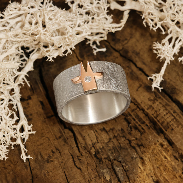 Ring mit Schutzengel und Diamant 10mm breit