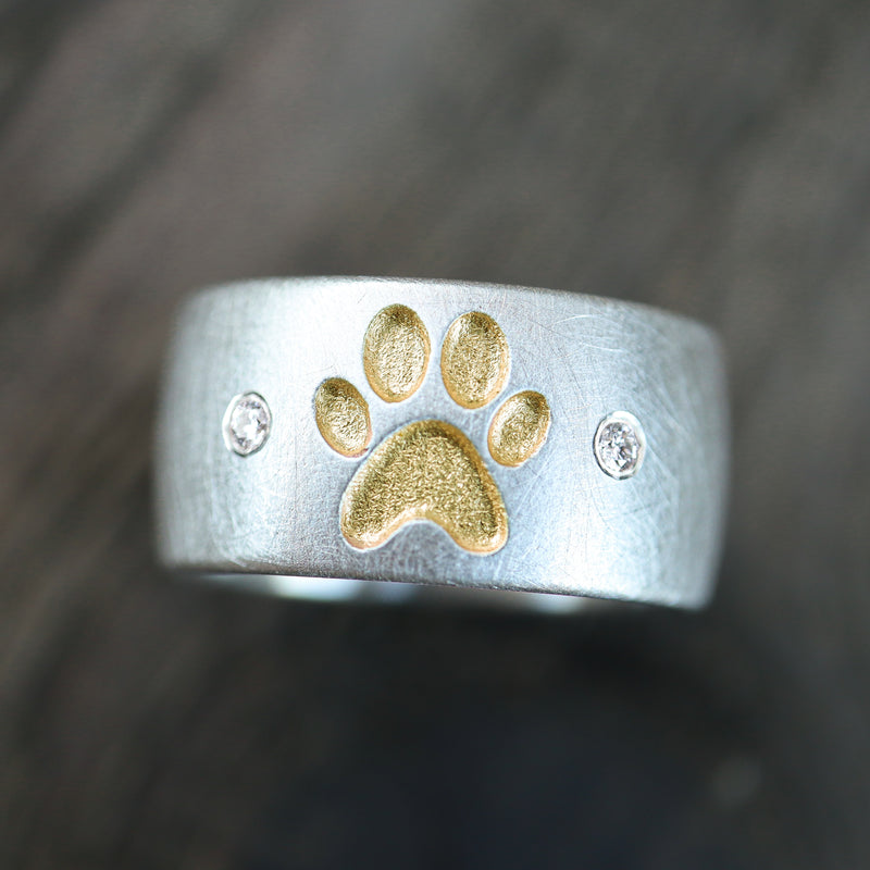 10 mm Ring mit Pfote und Diamanten