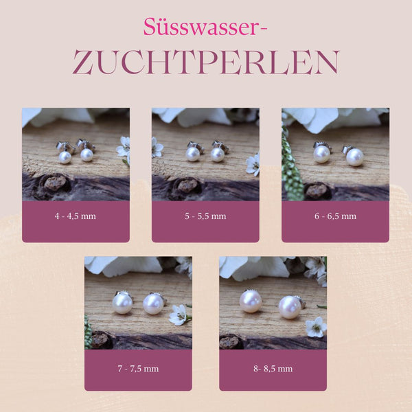 Perlen Ohrstecker aus 925 Silber mit runden Süßwasser-Zuchtperlen