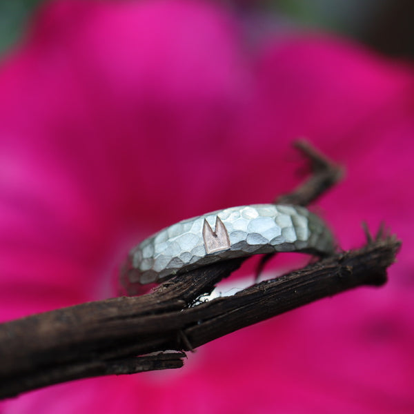 4 mm Premium Ring Hammerschlag  und vergoldetem Dom