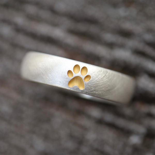 5mm breit Ring mit Pfote, schwammmatt