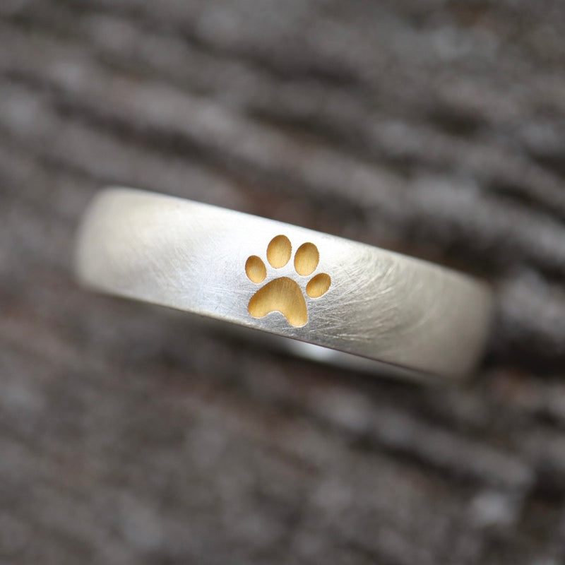 5mm breit Ring mit Pfote, schwammmatt