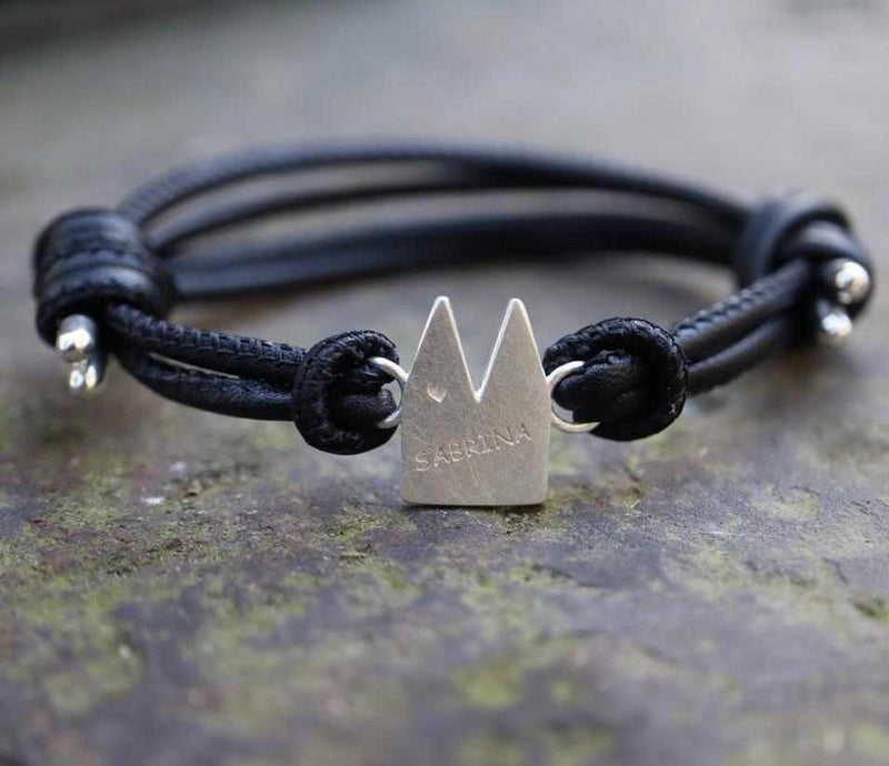 Klüngel-Lederarmband schwarz mit Gravur