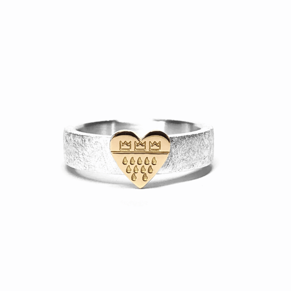 Wappen-Deluxe Ring aus Silber mit Gelbgold Herz