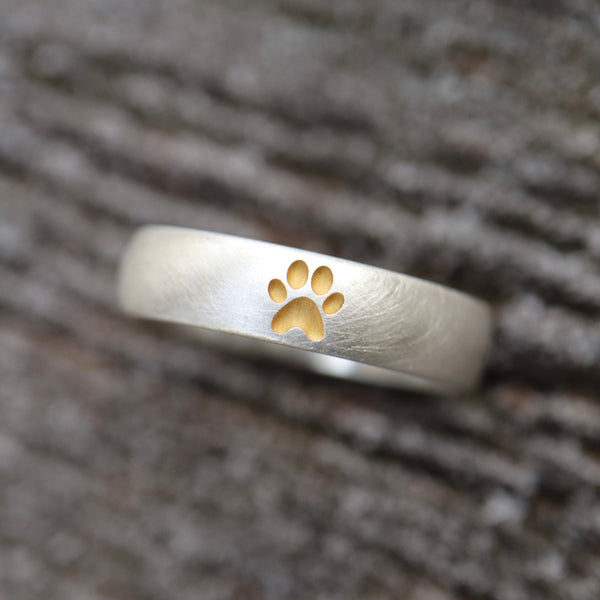 5mm breit Ring mit Pfote, schwammmatt
