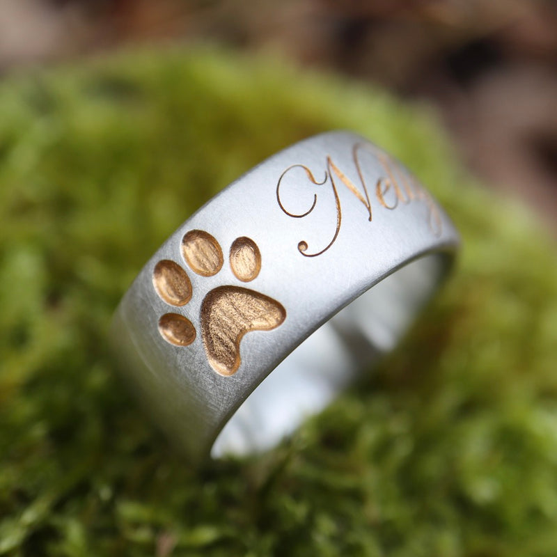 10mm Ring mit Pfote und Gravur
