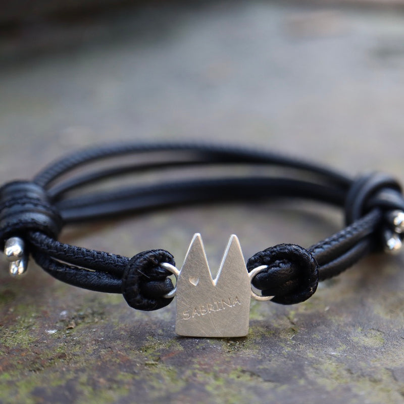 Klüngel-Lederarmband schwarz mit Gravur
