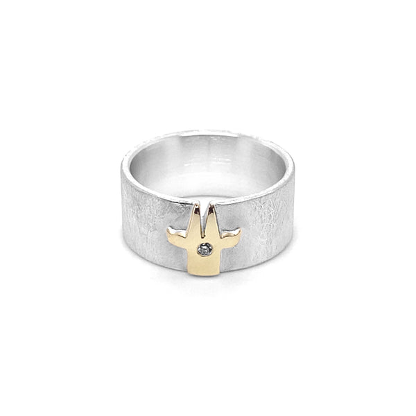 Ring mit Gelbgold Schutzengel 10mm breit