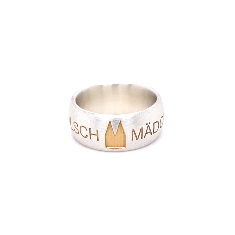 10 mm breit Premium Ring schwammmatt mit vergoldeten Dom mit ausen Gravur