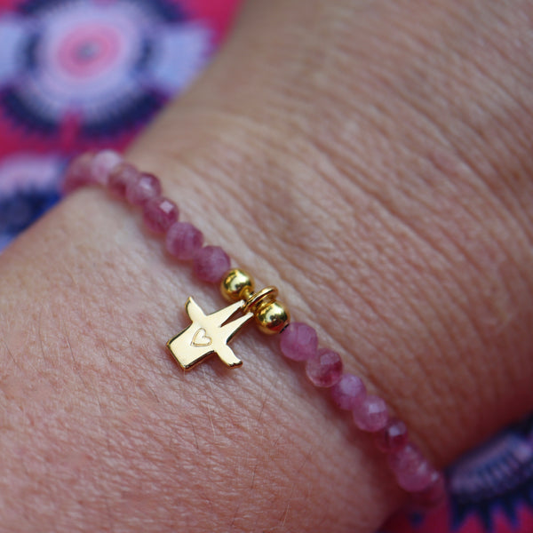 Armband mit Kölner Dom-Schutzengel, rosa Turmalin