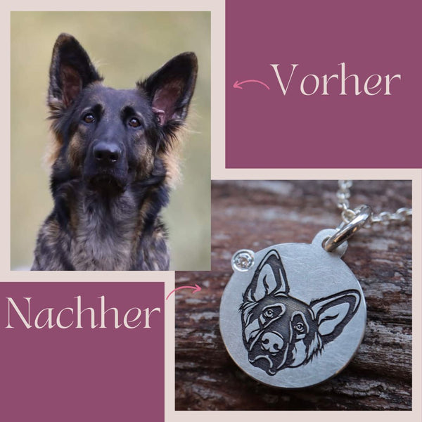 *Silber* Personalisierte Haustier Halskette mit einem Diamanten * Deutscher Schäferhund*
