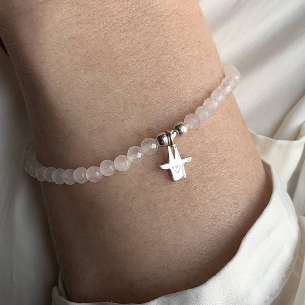 Armband mit Kölner Dom-Schutzengel Rosenquarz